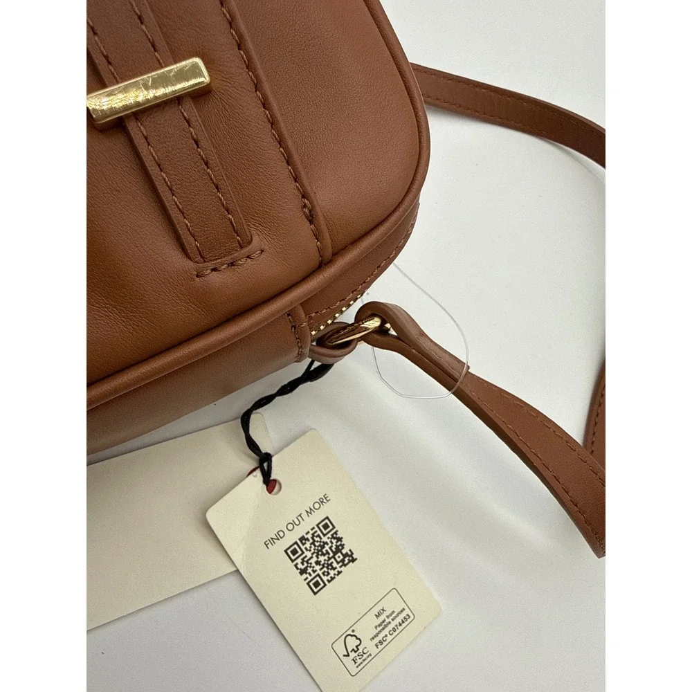 Ted Baker London Brown Leather Crossbody Bag Gold Hardware Camera Bag NWT